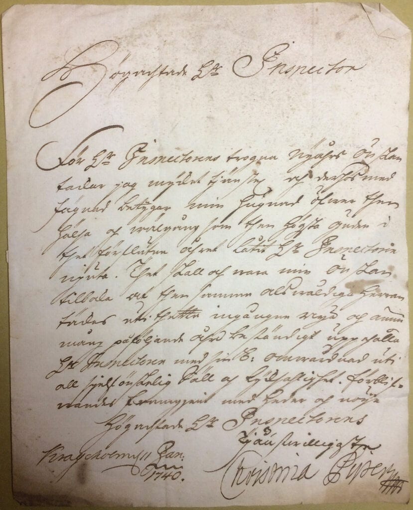 Christina Piper brevet 11 januari 1740