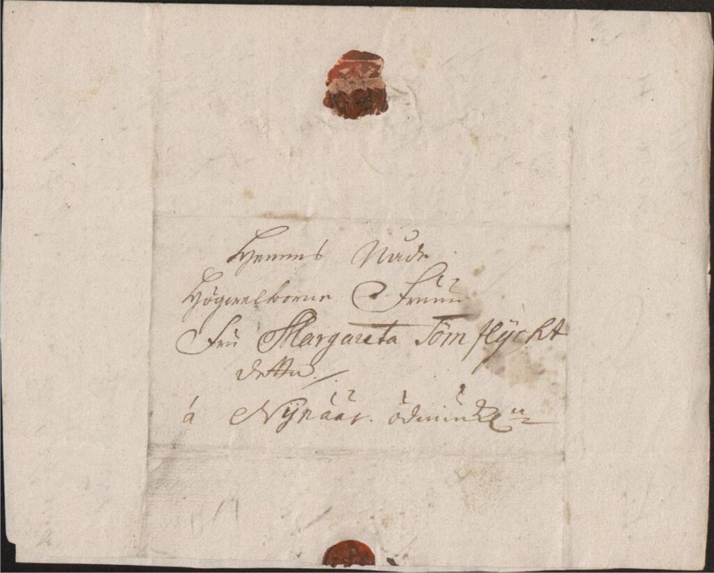 brev från Hine Haemens till Margareta Törnflyckt 26 nov 1725 kuvert
